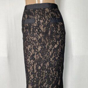 Helsa Women's Lace Back Slit Midi Straight Skirt Black Size XS